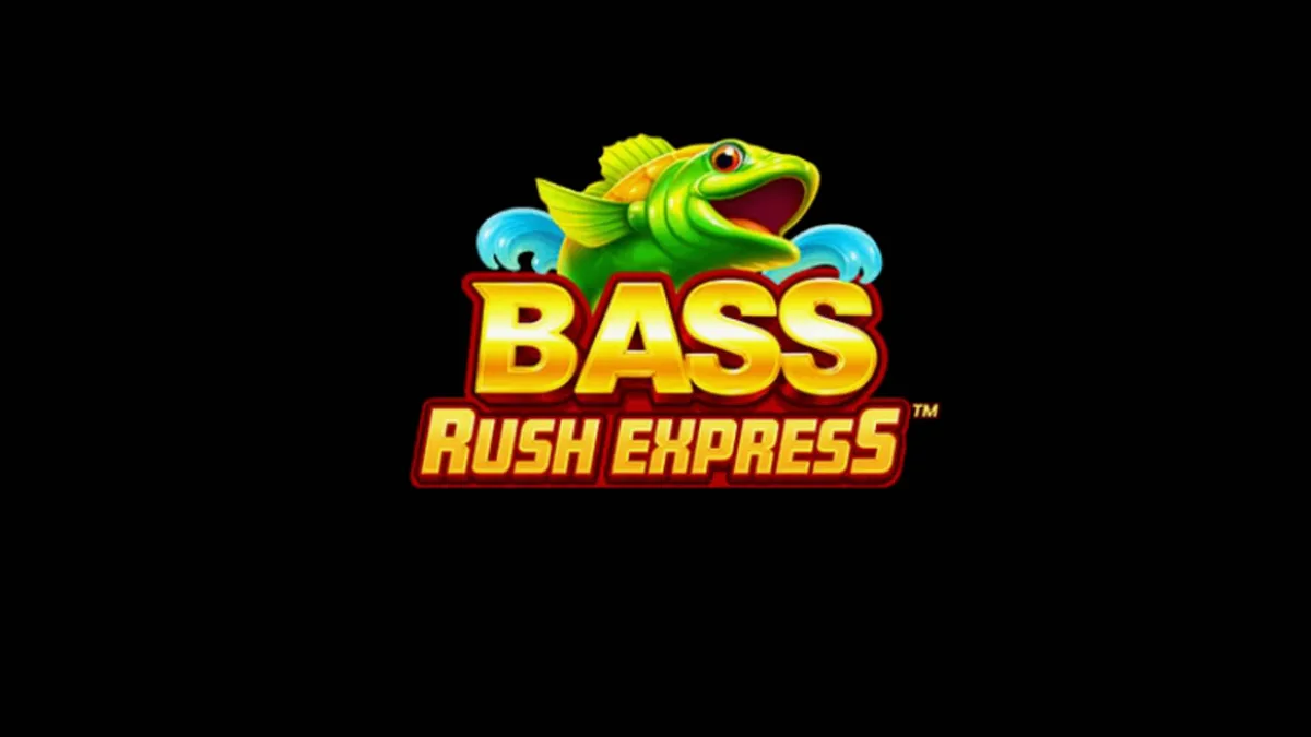 Tampilan layar permainan slot Bass Rush Express dengan tema memancing di danau.